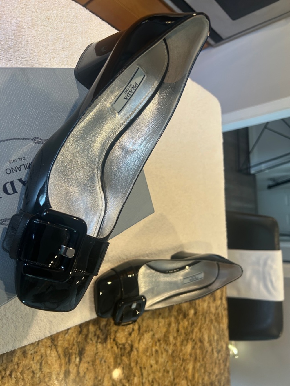 Prada, Black Patent Leather, 3 In. Heel, Slightly Worn, Excellent Condition - Picture 8 of 8
